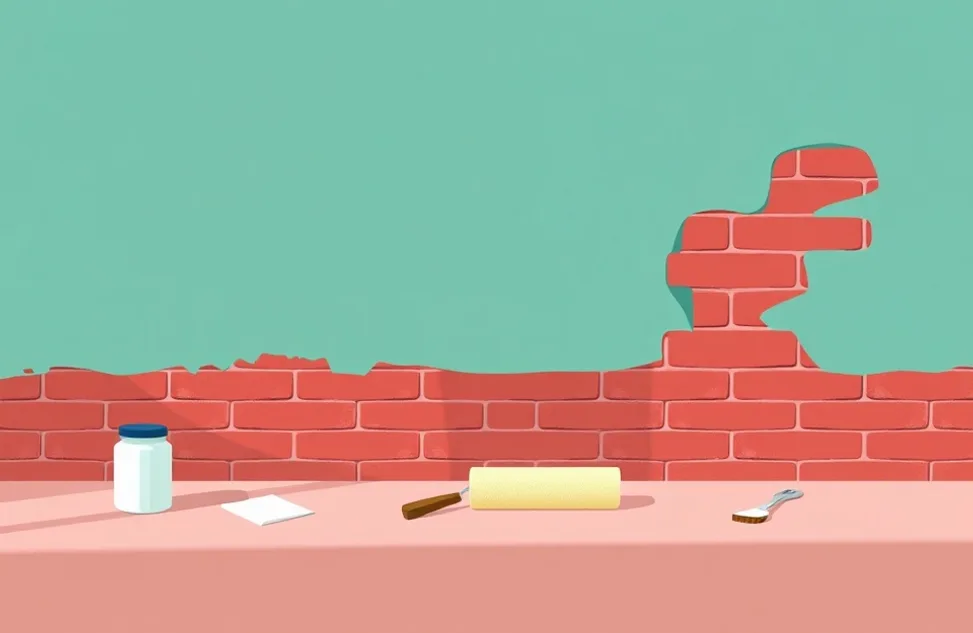 Outils de peinture disposés dans l'ordre des étapes du chantier